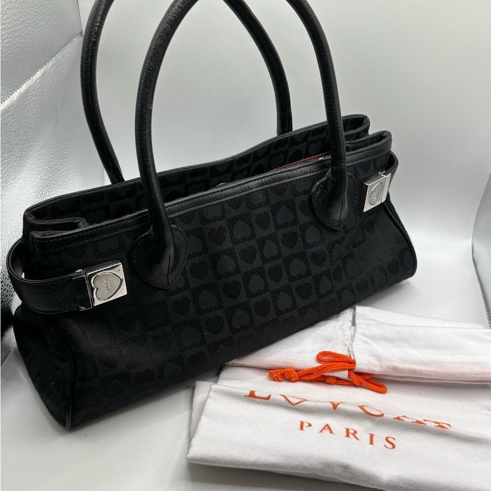 Lovecat Black Purse Handbag Pocketbook Hearts Silver Hardware